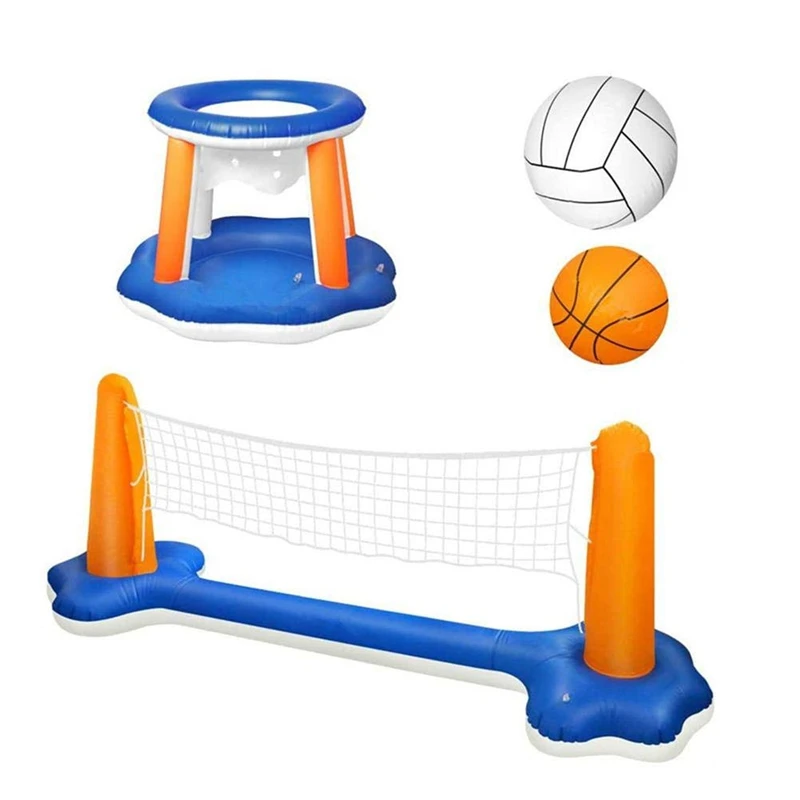 

Надувной бассейн, плавающий набор, плавающая сетка для волейбола с Баскетбольным обручем и регулируемой сеткой и 2 мячами, волейбольная пло...