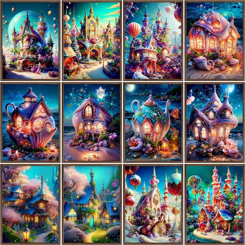 

GATYZTORY Diy Painting By Numbers Picture Colouring Handpainted Oil Painting Fantastic House Scenery Unique Gift Home Decor