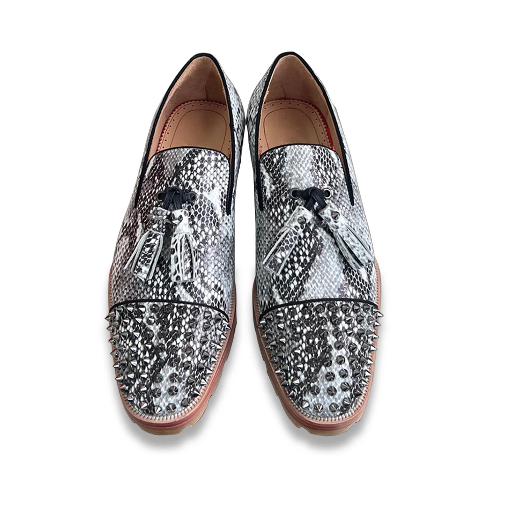 

2023 Luxury Design Snake Leather Red Bottom Casual Social Shoe Male Pointed Toe Man Loafers Men's Suits For Wedding Dress Shoes