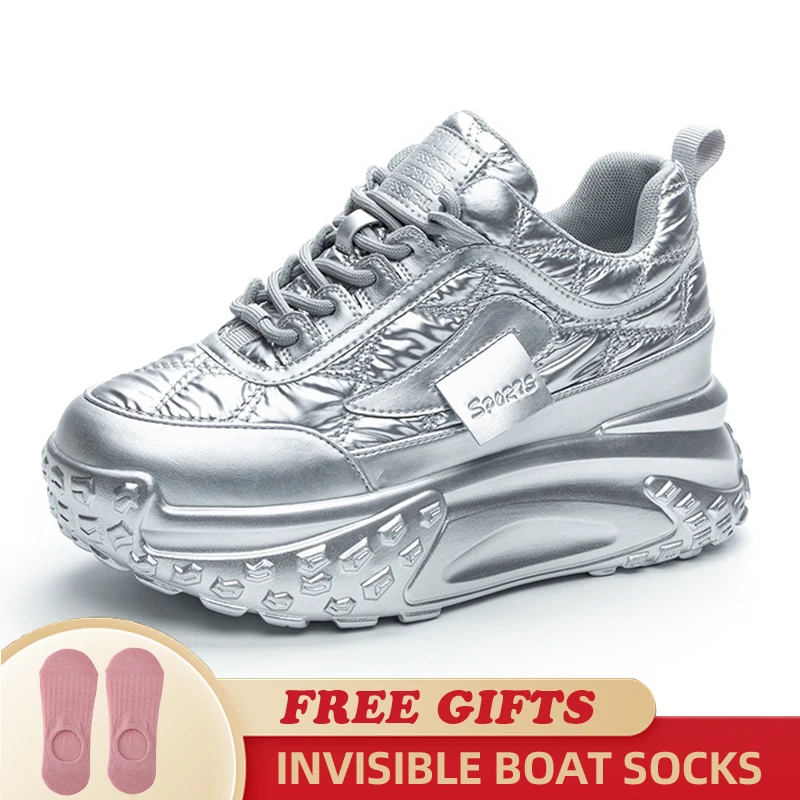 7CM 2023 Platform Wedge Chunky Sneaker Fashion Genuine Leather Lace Mixed Color Casual Comfy Lady Hidden Heel Female Shoes