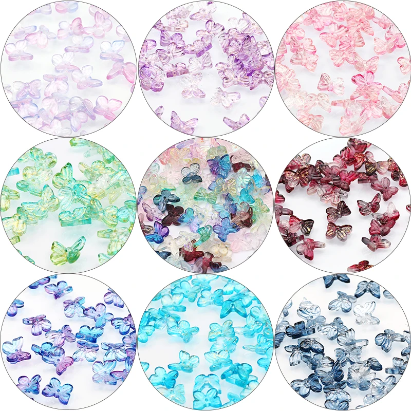 

Новые Мультяшные Милые 3D бабочки 10 мм прозрачные цветные градиентные бусины из чешского стекла свободные бусины фотоаксессуары