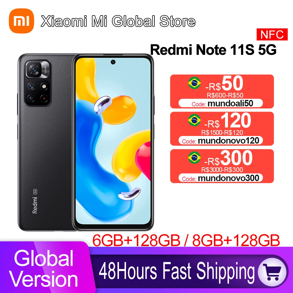 Kup Wersja Globalna Xiaomi Redmi Note 11S 5G Smartphone 64G / 128GB MediaTek Dimensity 810 NFC 33W Pro Szybkie ładowanie 5000 MAh 50MP