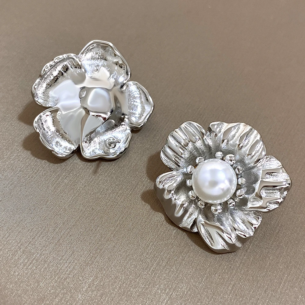 Женские серьги-гвоздики с искусственным жемчугом из нержавеющей стали