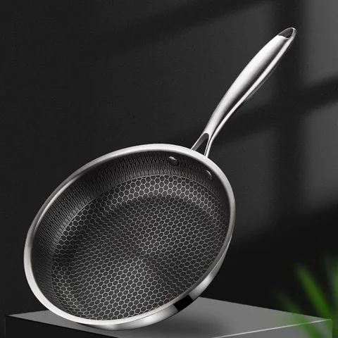 Frying Pan Stainless Steel Non-stick Household Frying Pancakes Uncoated Honeycomb Open Flame Gas Induction Cooker Pan Universal