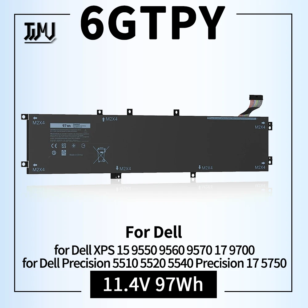 Аккумулятор для ноутбука 6GTPY для Dell XPS 15 9550 9560 подходит для Dell Precision 5510 5520 XPS 17 9700 Precision 17 5750 6 Cell 97Wh