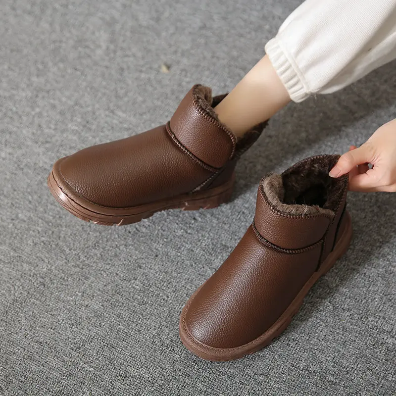 

2022 new winter waterproof warm rubber sole plush women's boots ankle snow boots slip-on cotton trendy furry PU casual shoes