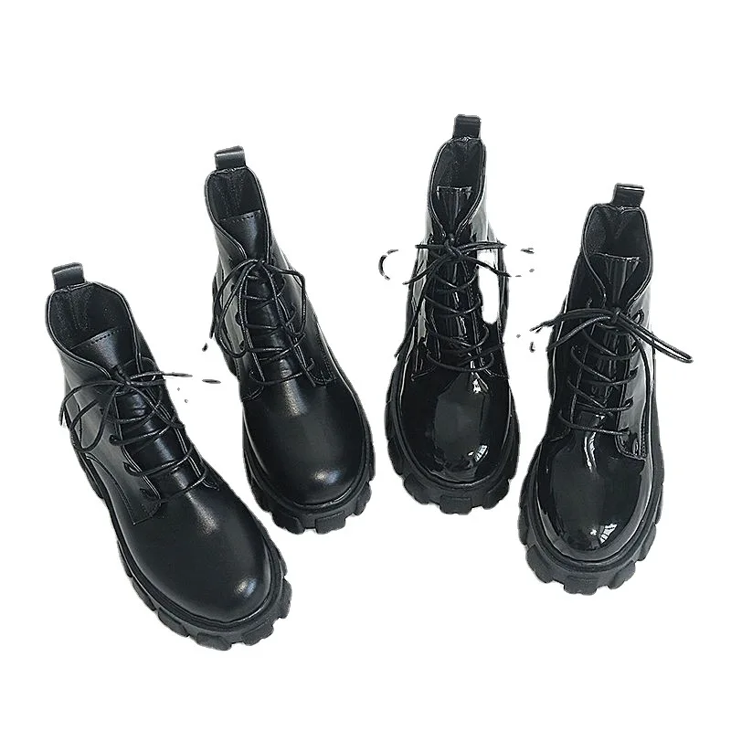 Women Platform Punk Rock Shoes Woman Harajuku Ankle Boots Booties Luxury Designer Patent Leather Chunk Shoes New 2022