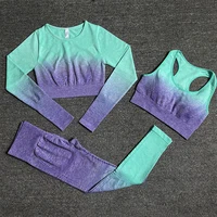 2/3/5PCS Seamless Women Yoga Set Workout Sportswear Gym Clothing Fitness Long Sleeve Crop Top High Waist Leggings Sports Suits 2