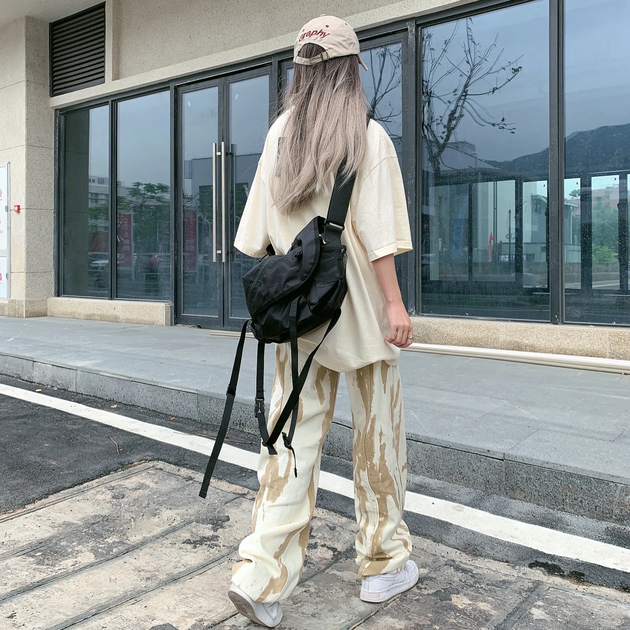 Tie-dye European and American Hot Girls Retro Jeans Female Small Wide Leg Straight Loose High Waist Mopping Pants Ins