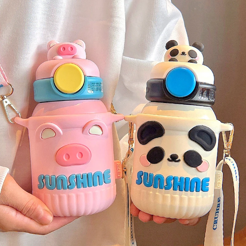 

Creative 316 Stainless Steel Straw Cup Super Cute Water Cup Wholesale Children's Cute Kettle Hot 550ml Thermos Cup 2023