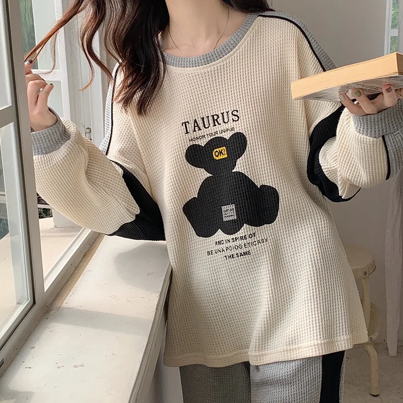 2023 Pajamas Ladies Spring Autumn Long Sleeve Polyester Cotton Women's Spring Large Size Casual Spring Homewear Set