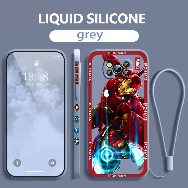 

Marvel leader Iron Man Cool Xiaomi Poco Phone Case For X4 X3 F4 F3 NFC M5 M4 M3 GT S Pro 4G 5G Liquid Left Rope Cover