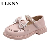 ulknn childrens beading shoes girls leather platforms massage school shoes kids pink bow toddler princess shoes 2022 hot sale