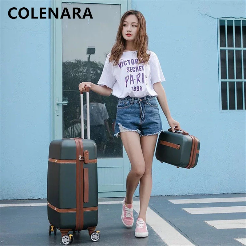 COLENARA 20/22/24/26 Inch Suitcase New Universal Trolley Bag Set Ladies Portable Makeup Bag Students with Wheels Rolling Luggage