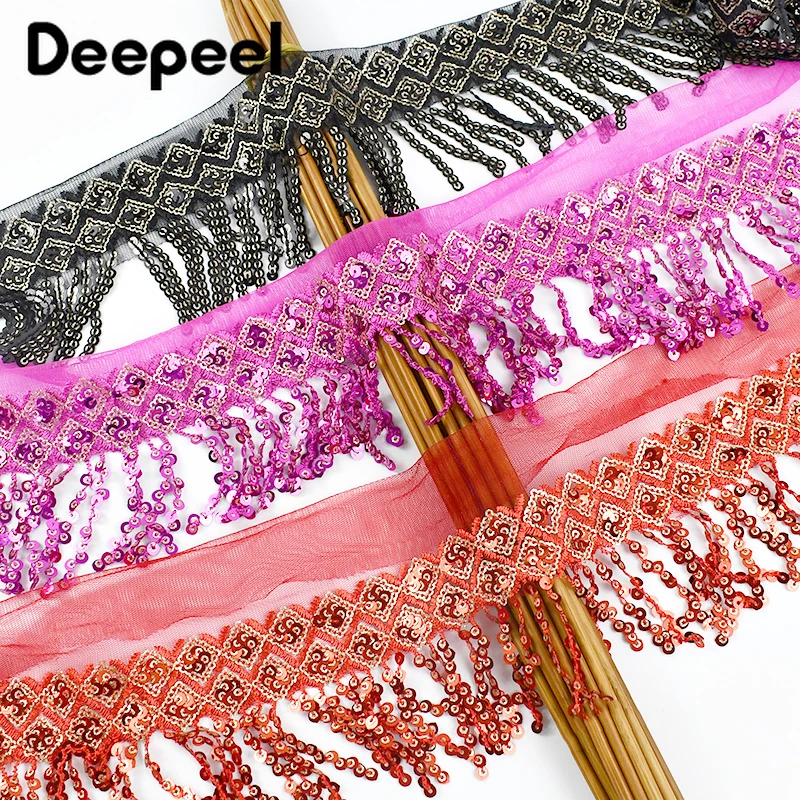 

5/10Yards 7cm Colored Sequins Tassel Lace Trims Embroidered Ribbon for Latin Dress Clothes Fringe Trimming DIY Sewing Accessory