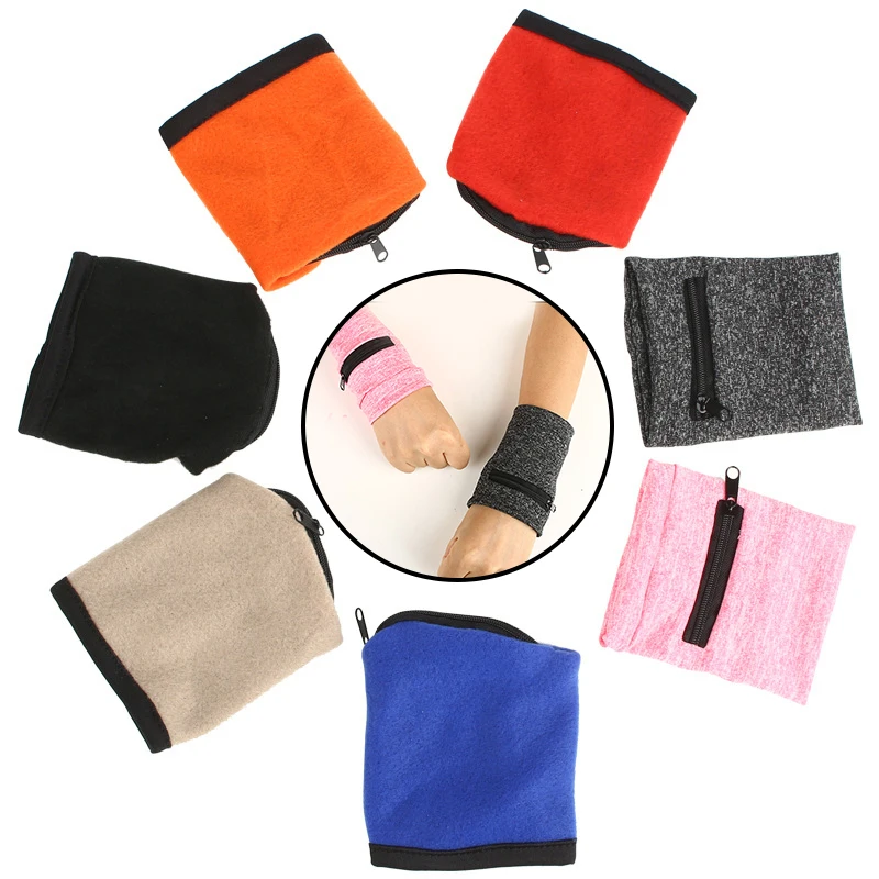 

Sports Wristband Purse Bag with Zipper Wrist Protection Absorbent Sleeve Towel Band Outdoor Running Travel Bike Key Pocket