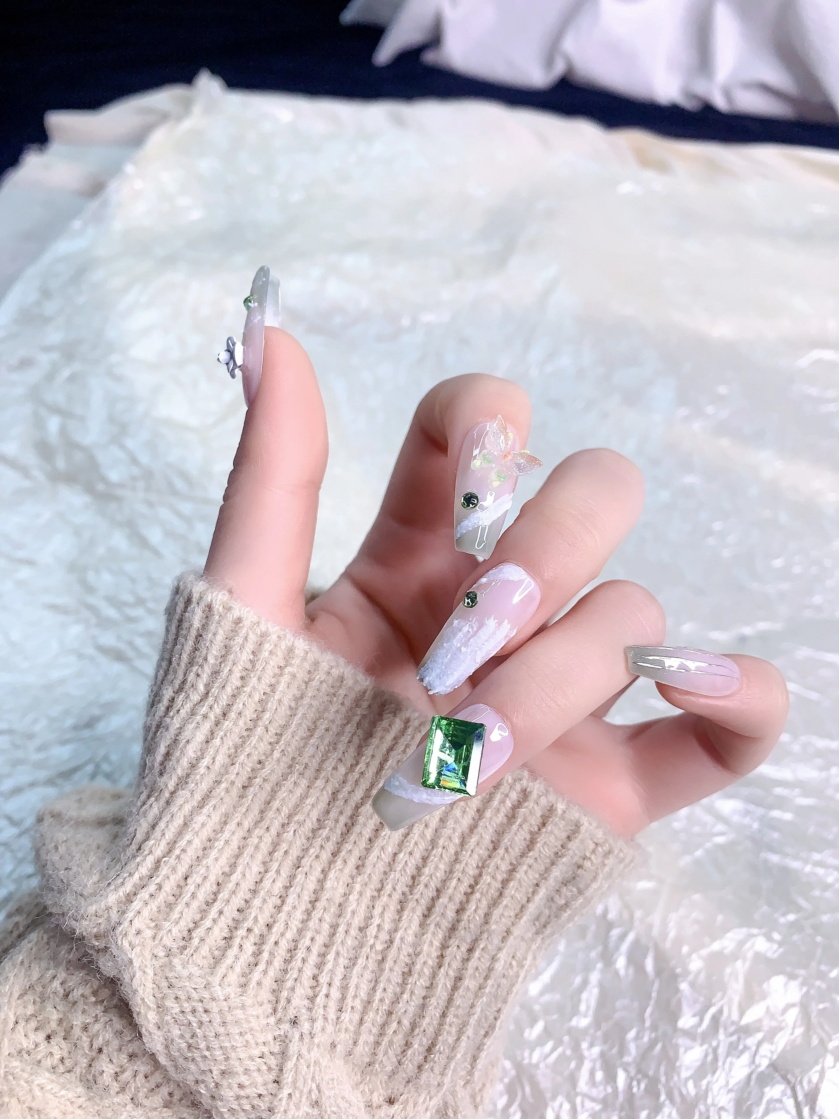 Летние Зеленые Свежие Милые Французские Ногти Для Дизайна Ногтей Высокое