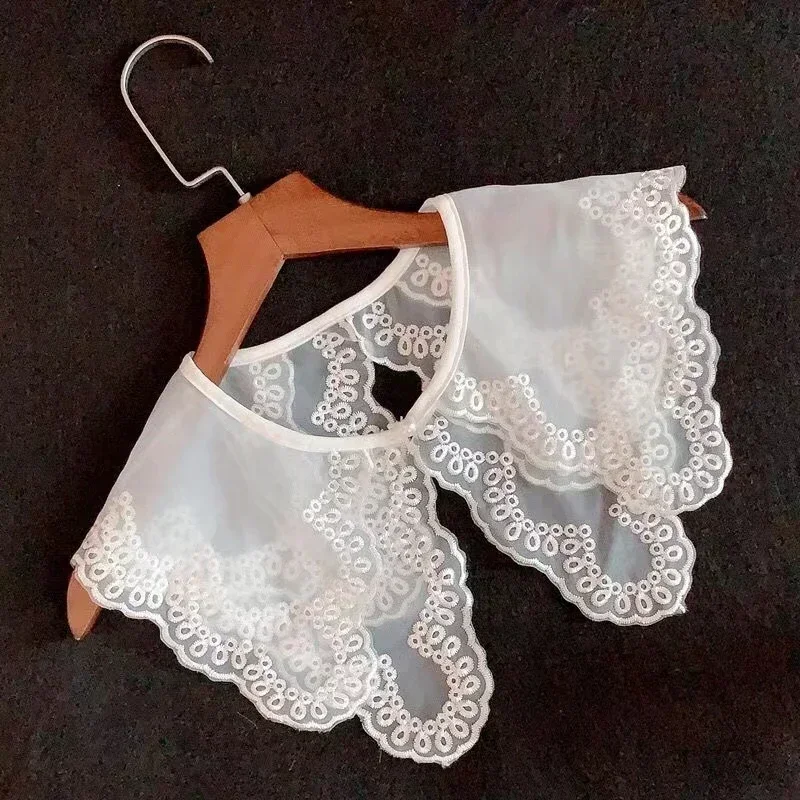 Fashion 2024 Front Tie White Fake Collar for Women Stand Detachable Girls Vintage Lace Ladies False Blouse