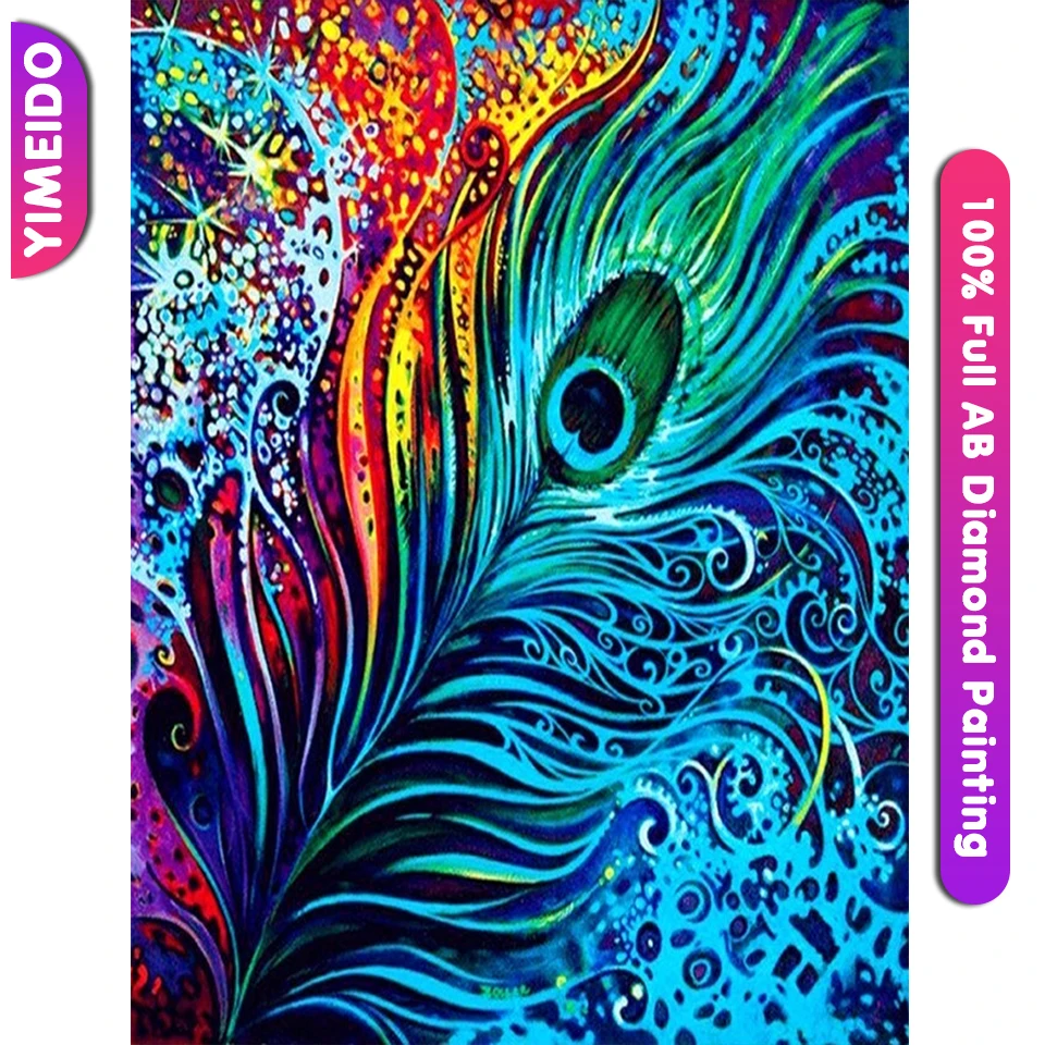 

YIMEIDO 5D DIY Full 100% AB Diamond Painting Kit Landscape Color Peacock Feather Hand Embroidered Zipper Bag Home Decor Gift