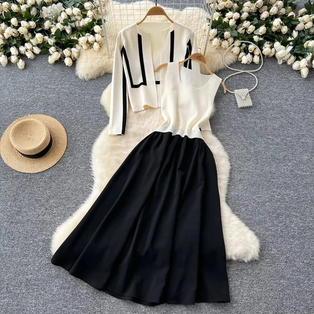 Шикарные повседневные комплекты из двух предметов вязаное пальто с длинными