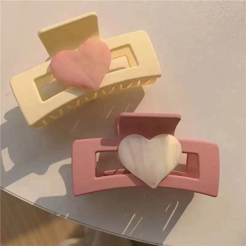 

Sweet Pink White Peach Heart Rectangular Grab Clip Hairpin for Women Cute New Hair Accessories Jewelry