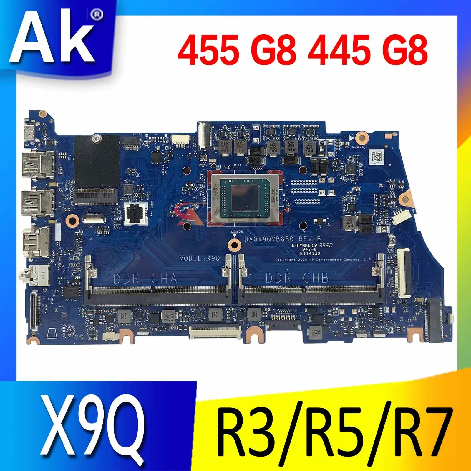 

X9Q DA0X9QMB8D0 Motherboard with R3 R5 R7 AMD CPU DDR4 For HP Probook 455 G8 445 G8 Laptop Motherboard Mainboard