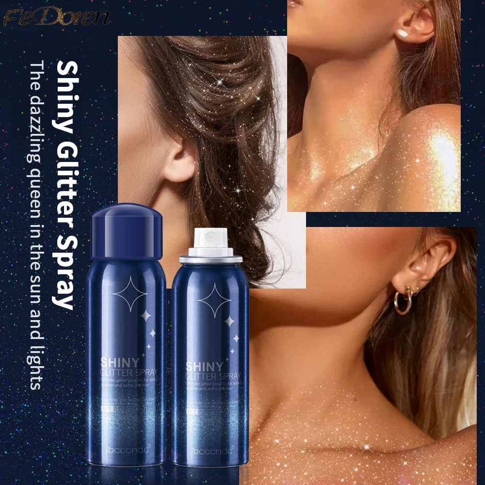 2022 Glitter Spray Sparkly Hair Body Shimmer Glow Face Highlighter Long Lasting Holographic Powder Sprays for Party Date 60ml