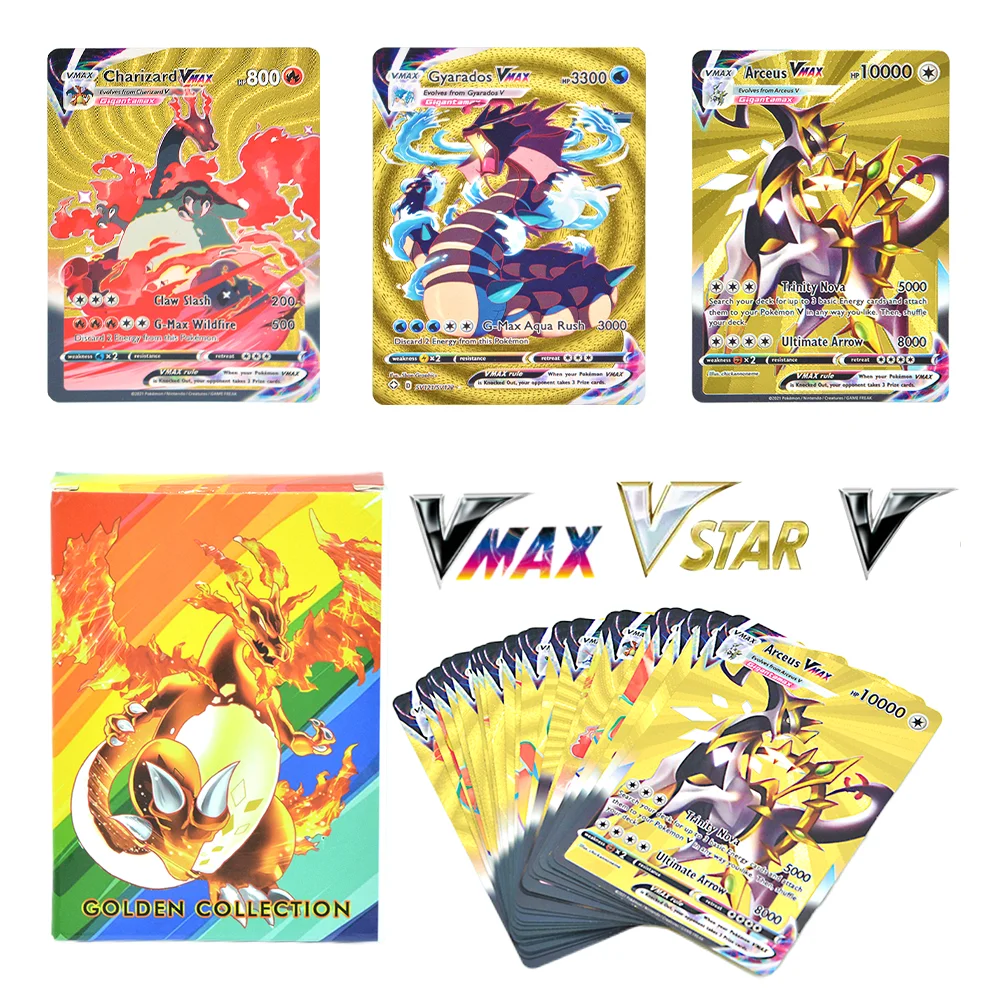 

Newest Pokemon 55pcs English Spanish Card 10000HP Arceus Charizard Pikachu Mewtwo Vstar Vmax GX Series Collection Cards Toys