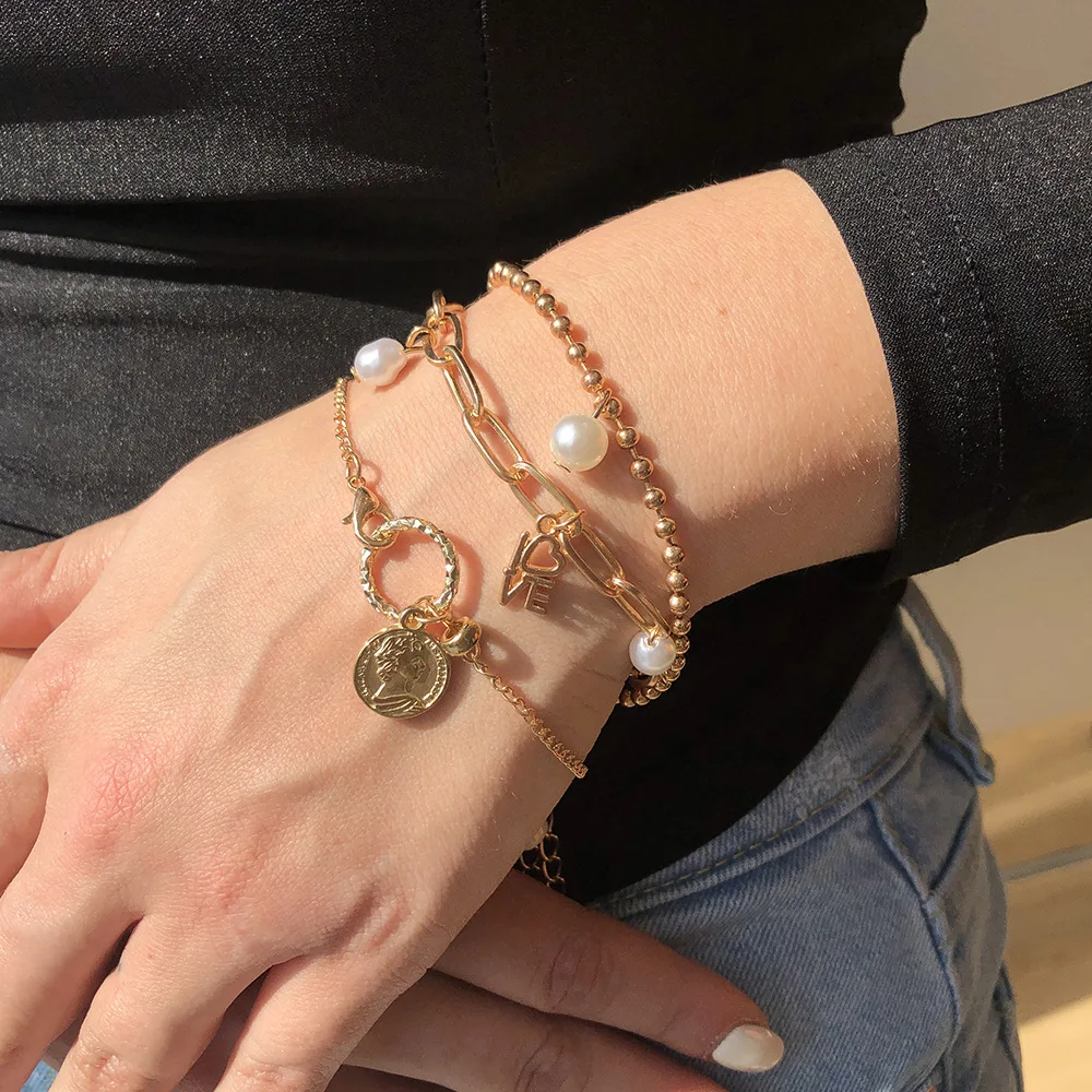 

Stainless Steel Layered Golden Pendant Bracelet For Women Retro Punk Gothic Coin Bracelet New Jewelry Girl Gifts Dropshipping