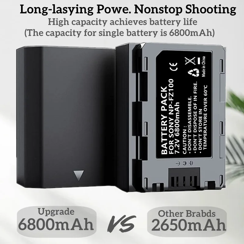 

NP-FZ100 6800mAh Replacement Battery Compatible with FX3,FX30,A1,A9,A9 II,A7R III,A7S III,A7 III,A7 IV,A6600,A7C Cameras