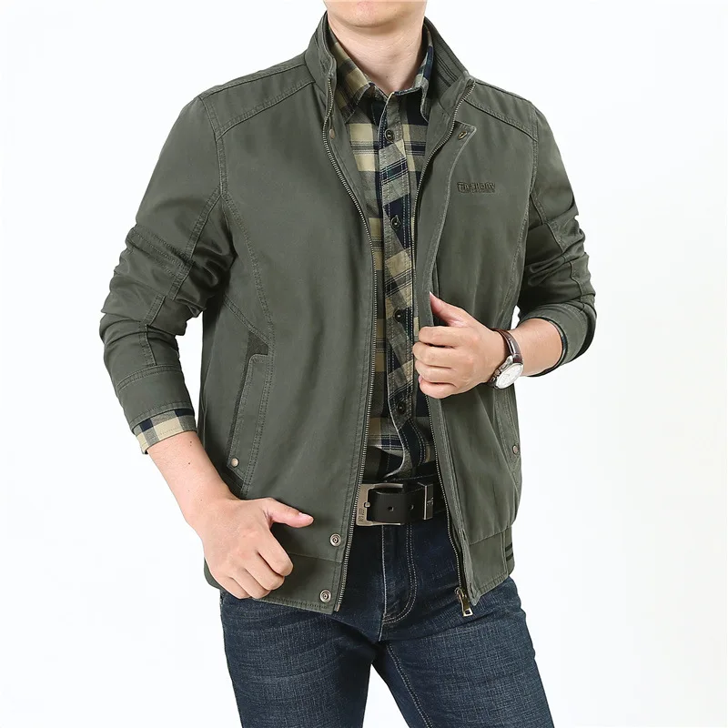 2022 Men's New Spring and Autumn Fashion Trend Pure Cotton Casual Loose Daddy Stand Collar Jacket