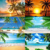 seaside tropical hawaii beach photo backdrop ocean luau palm tree happy birthday party decoration photography backgrounds banner