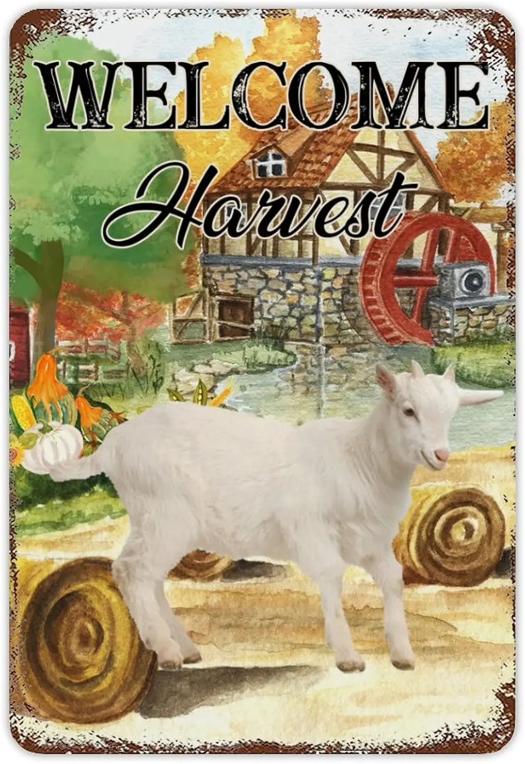 Осенний знак сбора овец фермы металлический деревенский осенний пейзаж жестяной