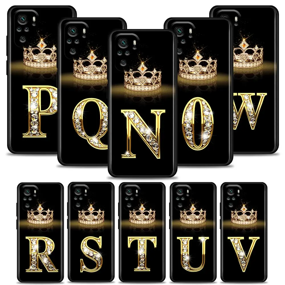 

Phone Case for Redmi 10 9 9A 9C 9i Case K20 K30 K40 Plus Note 10 11 Pro Soft Silicone Cover Fashion Diamond Crown Letter N-Z