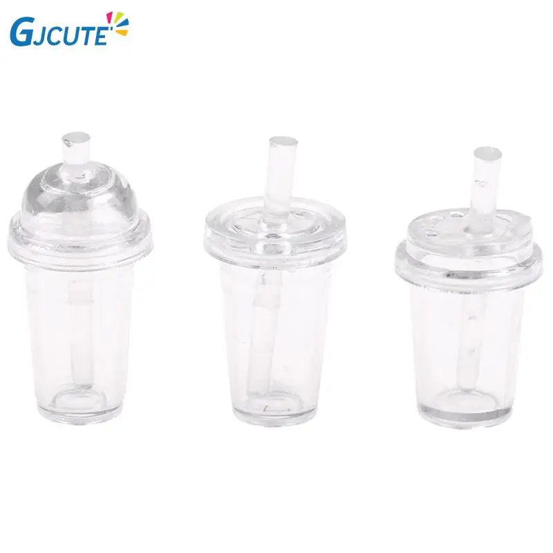 

Fake Mini Milk Tea Cups With Straw DIY Simulation Crafts Clear Plastic Parfait Cup Tableware Dollhouse Kitchen Accessories