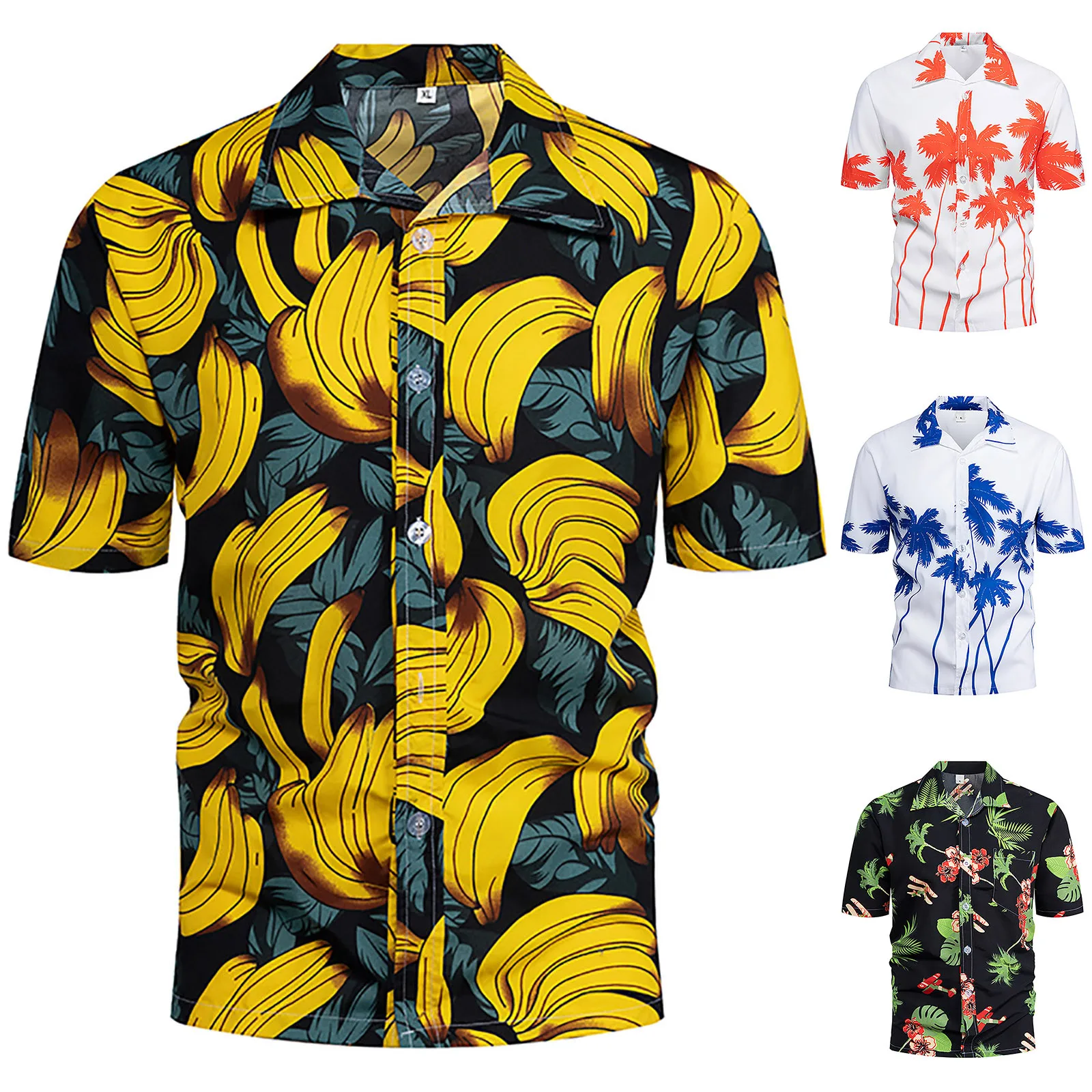 

2022 Summer Mens Floral Hawaiian Shirts Short Sleeve Button Down Beach Shirts Printed Turtleneck Shirt Male S-5XL Plus Size