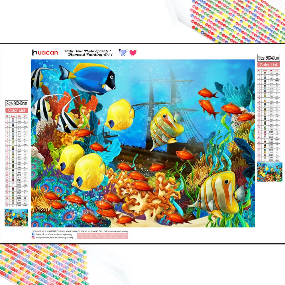 

HUACAN Diamond Paintings Animal Sea Full Drill Cross Stitch Embroidery Fish Kit Diamond Mosaic Kit Bedroom Decoration