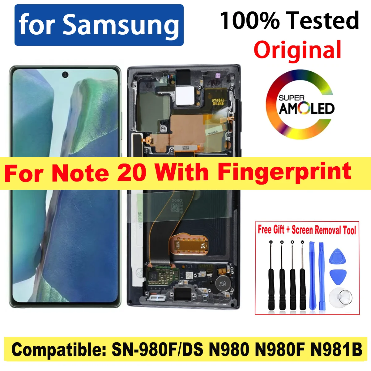 Дисплей 6,7 'для Samsung Galaxy Note 20 SN-980F/DS N980, ЖК-дисплей с сенсорным экраном и дигитайзером в сборе для Samsung Note 20, без битых пикселей
