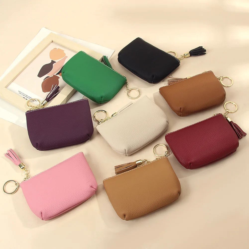 Women Clutch Coin Purse Simple Leather Short Wallet Key Card Coin Earphone Holder Organizer Bags Zipper Money Pouch for Girls