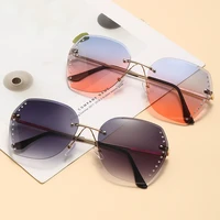 newest rimless rhinestone sunglasses women men retro cutting lens gradient sun glasses female fashion brand design eyewear uv400