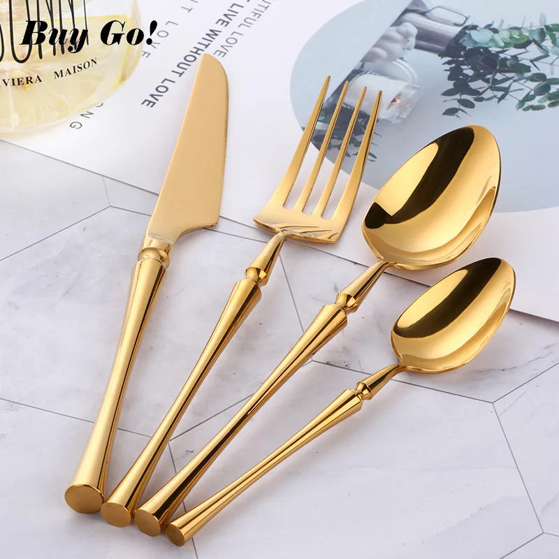 

4-32PCS 18/10 Stainless Steel Cutlery Set Gold Dinnerware Set Western Food Flatware Kitchen Tableware Gift Forks Knives Spoons