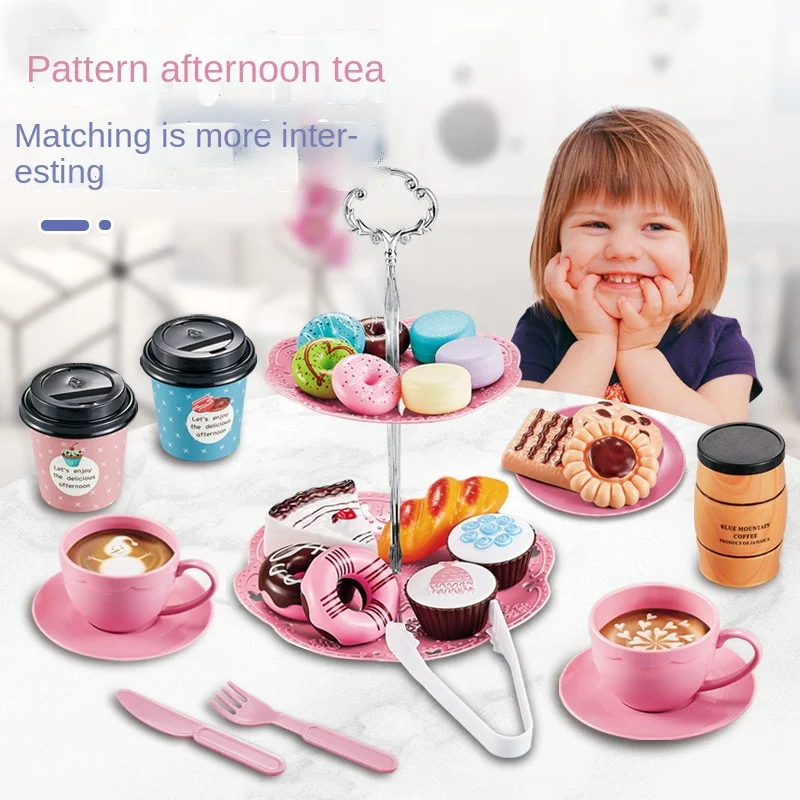 

Children's Simulation Afternoon Tea Toy Set Diy Kitchen Toys Food Coffee Machine Dessert Afternoon Tea Set Play House Toys