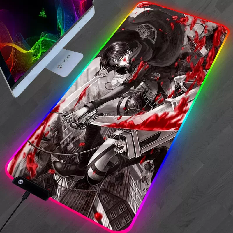 

RGB Attack on Titan Mouse Pad Gamer PC Completo Table Gaming Accessories Mousepad Keyboard Laptop Computer Speed Mice Desk Mat
