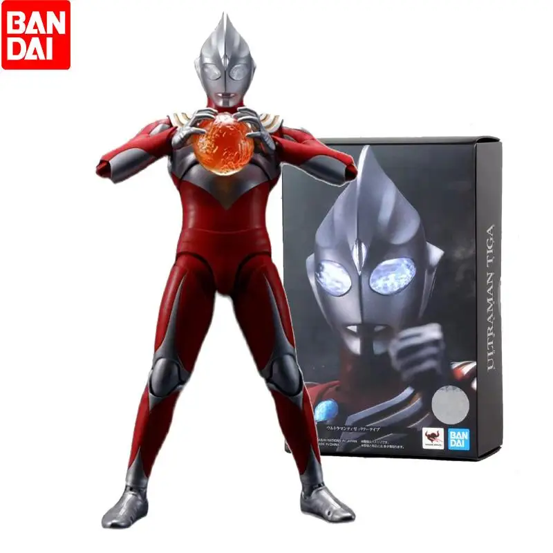 

Original Bandai Ultraman Tiga Power Type Shinkocchou Seihou True Bone Carving Dagu Happy Action Figure Model Children's Toy Gift