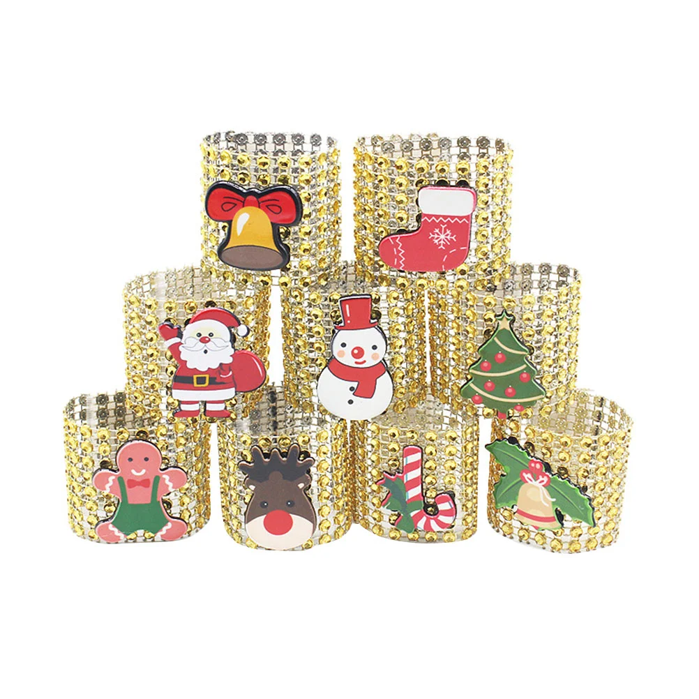 

Napkin Rings Ring Christmastable Gold Holder Mesh Holders Serviette Holiday Reindeer Decorative Partysnowman Wreath Santa Buckle