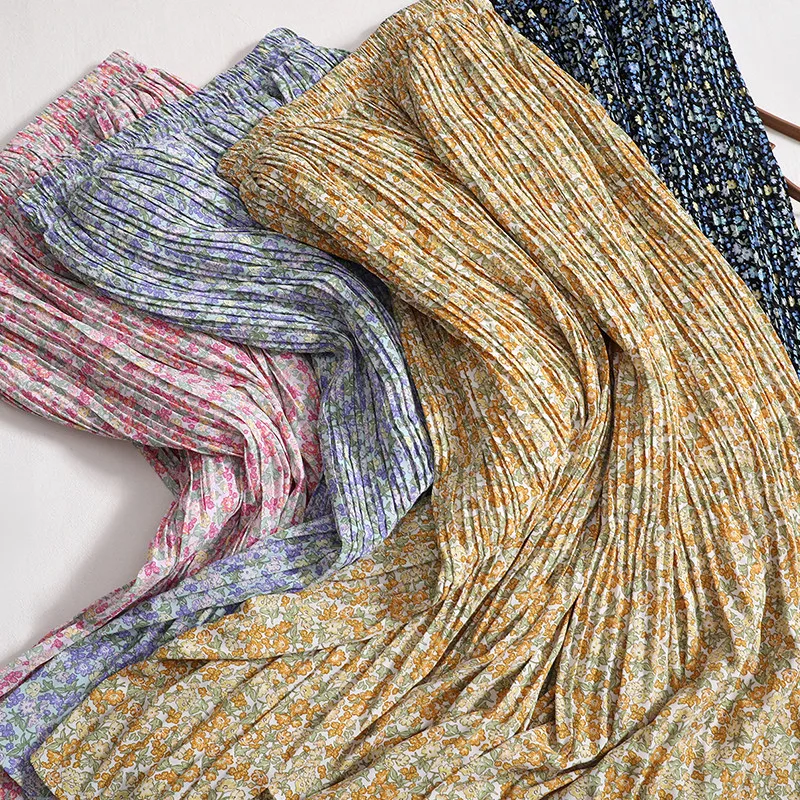 

2023 Spring Summer Elegant Floral Print Skirt Women Elastic High Waist Chiffon Pleated Skirts Ladies A Line Large Hem Long Skirt