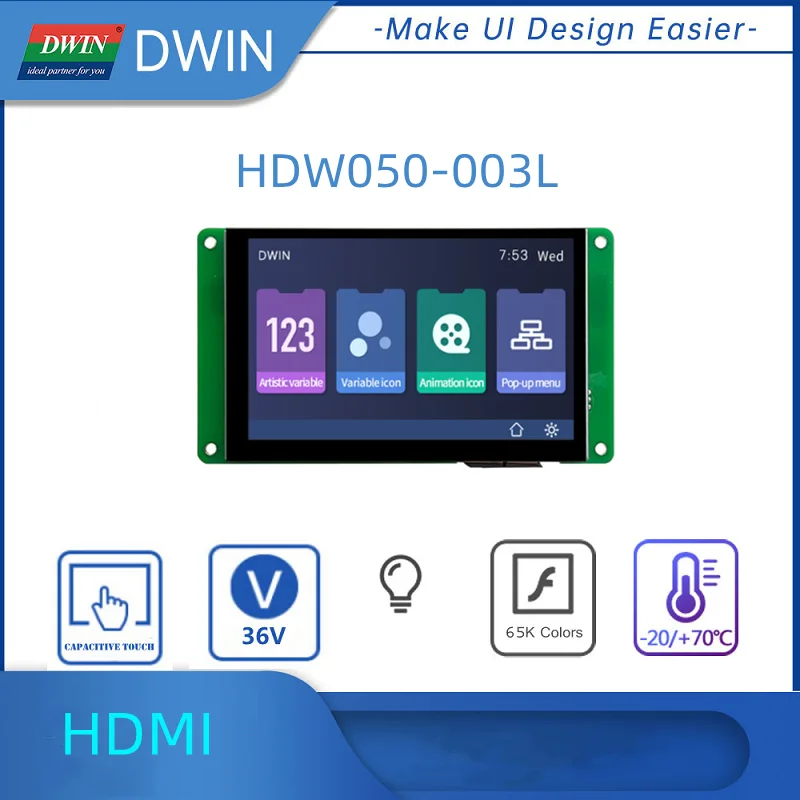 

DWIN 5/7 Inch 800*480 65K Colors TN LCD Screen Capacitive Touch Panel for Android/Rasperry Pi HDMI Interface HDW050-003L