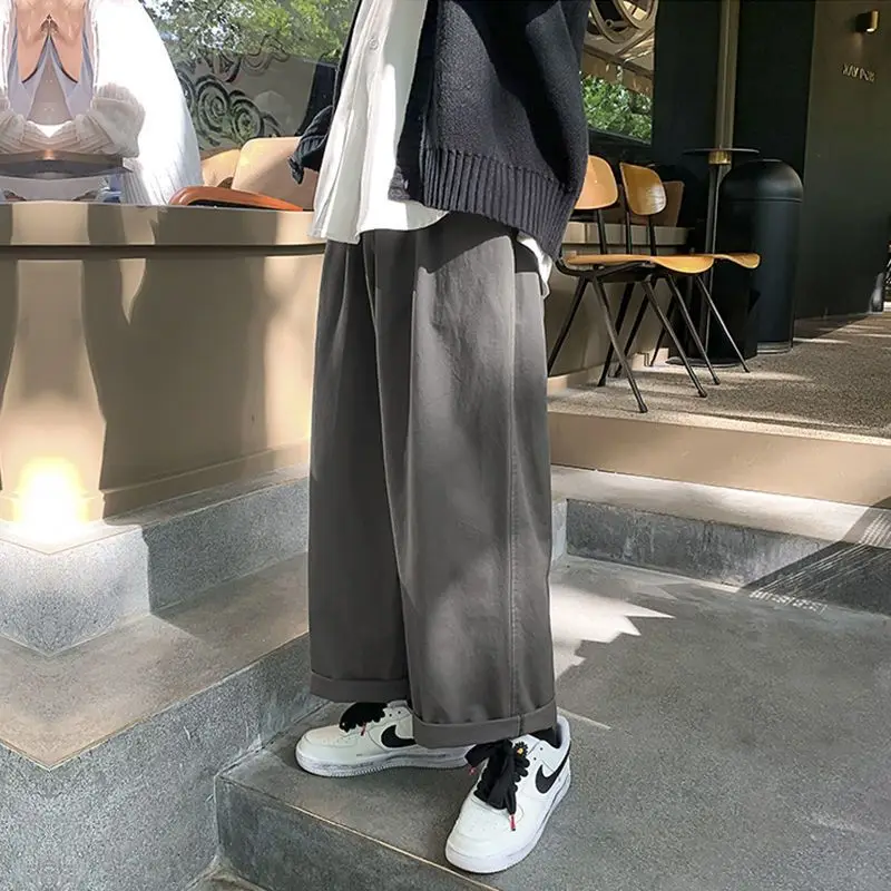 

Boys Straight Solid Trousers Korean Spring Autumn High Street Hip Hop Unisex Pant Japan Harajuku Versatile Wide-leg Casual Pants