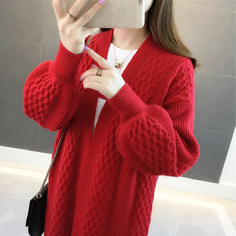 

Winter Autumn Loose V-Neck Long Sweater Cardigan Women Student Knit Jacket Coat Korean Fashion 8 Color Knitted Sweaters Female