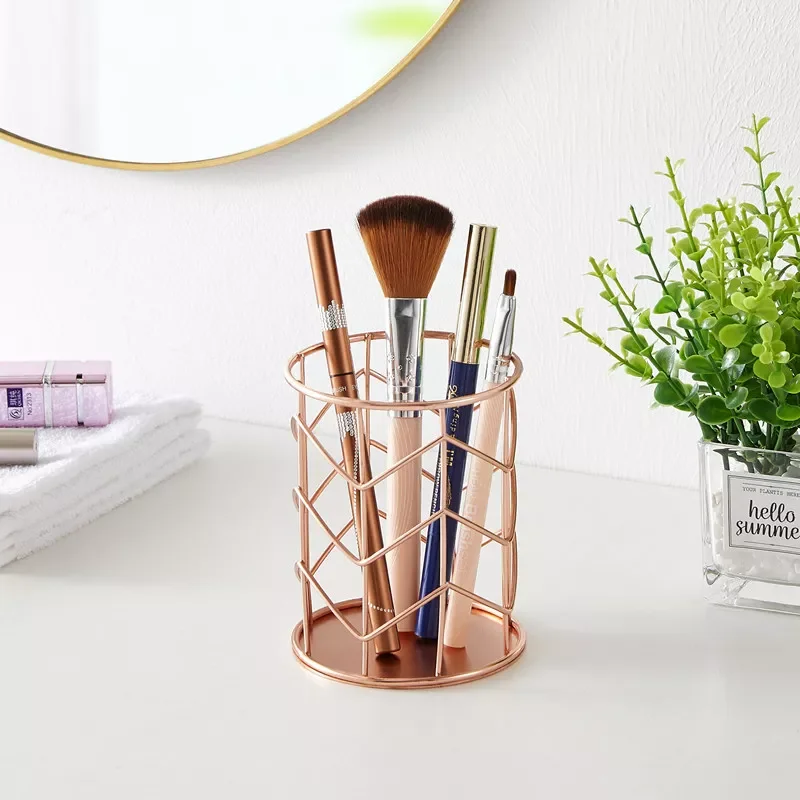 

2022Cosmetics Makeup Brushes Storage Box Cylindrical Case Storage Lipstick Brush Pen Holder Organizer Wrought Iron Pen Storage